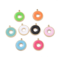 304 Stainless Steel Enamel Pendants, Real 18K Gold Plated, Donut, Mixed Color, 14x12x1.5mm, Hole: 1.2mm(KK-J302-02G)