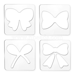 Acrylic Earring Handwork Template, Card Leather Cutting Stencils, Square, Clear, Bowknot Pattern, 152x152x4mm, 4 styles, 1pc/style, 4pcs/set(TOOL-WH0152-015)
