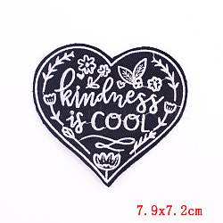 Computerized Embroidery Cloth Iron on/Sew on Patches, Costume Accessories, Heart with Word, Black, 72x79mm(PATC-PW0002-02D)