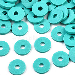 Handmade Polymer Clay Beads, Disc/Flat Round, Heishi Beads, Dark Turquoise, 4x1mm, Hole: 1mm, about 55000pcs/1000g(CLAY-R067-4.0mm-B34)