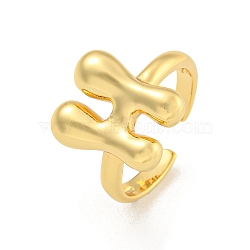 Brass Letter Open Cuff Rings for Women, Adjustable, Real 18K Gold Plated, Letter H, 15~16.5x7~16.5mm(RJEW-G313-01H-G)