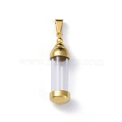 304 Stainless Steel Big Pendants, with Glass, Bottle, Golden, 44.7x11.5mm, Hole: 9x4mm(STAS-D097-01C-G)