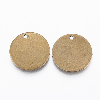 304 Stainless Steel Charms, Flat Round, Stamping Blank Tag, Antique Golden, 8x0.8mm, Hole: 1mm