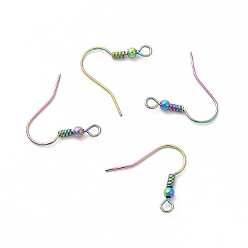 Ion Plating(IP) 304 Stainless Steel Earring Hooks, Ear Wire, French Hooks with Coil and Ball, Rainbow Color, 20x21x3mm, 9 Gauge, Hole: 2mm