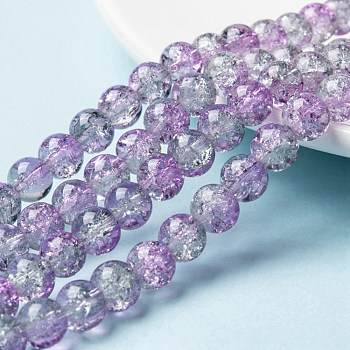 Spray Painted Crackle Glass Beads Strands, Round, Two Tone, Plum, 8mm, Hole: 1.3~1.6mm, about 100pcs/strand, 31.4 inch