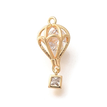 Brass Pendants, Hot Air Balloon, with Glass, Faceted, Real 18K Gold Plated, 17x7mm, Hole: 1mm