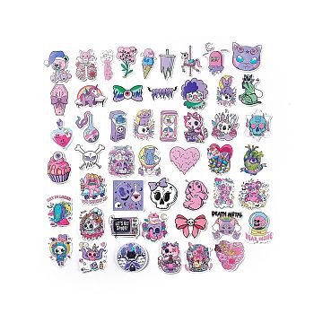 50Pcs 50 Styles Halloween Theme PET Stickers Sets, Waterproof Adhesive Decals for DIY Scrapbooking, Photo Album Decoration, Skull Pattern, 29~61x28~61x0.1mm, 1pc/style