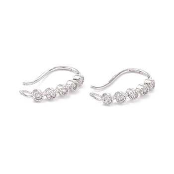 Rack Plating Brass Micro Pave Cubic Zirconia Earring Hooks, with Horizontal Loop, Long-Lasting Plated, Real Platinum Plated, 15x16x2mm, Hole: 1.4mm, 21 Gauge, Pin: 0.7mm