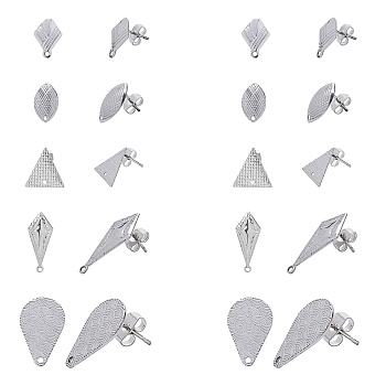 304 Stainless Steel Stud Earring Findings, with Ear Nuts/Earring Backs, Stainless Steel Color, 20pcs/box