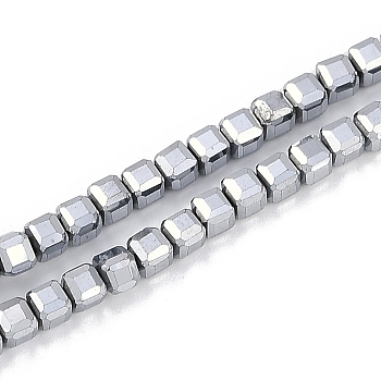 Electroplated Synthetic Non-magnetic Hematite Beads Strands, Faceted Table Cut Cube, Platinum Plated, 3.5x3.5x3mm, Hole: 1mm, about 118pcs/strand, 15.35''(39cm)