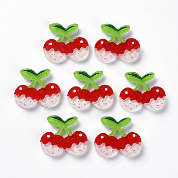 Cellulose Acetate(Resin) Decoden Cabochons, with Glitter Powder, Cherry, Red, 23x28x4mm