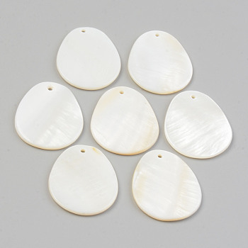 Natural Freshwater Shell Pendants, Oval, Seashell Color, 29.5x24.5x2mm, Hole: 1.5mm