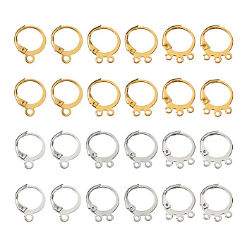 Jewelry 180Pcs 6 Style Brass Leverback Earring Findings, with Loops, Platinum & Golden, 15~16x12.5~13x0.6~2mm, hole: 1.5~2mm, pin: 1mm, 30pcs/style