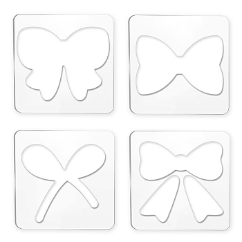 Acrylic Earring Handwork Template, Card Leather Cutting Stencils, Square, Clear, Bowknot Pattern, 152x152x4mm, 4 styles, 1pc/style, 4pcs/set