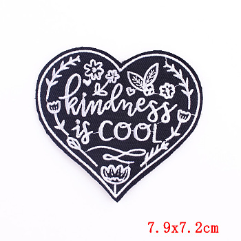 Computerized Embroidery Cloth Iron on/Sew on Patches, Costume Accessories, Heart with Word, Black, 72x79mm