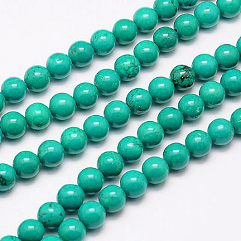 Natural Magnesite Beads Strand, Round, Dyed & Heated, Turquoise, 8mm, Hole: 1mm, about 46~48pcs/strand, 15.35 inch