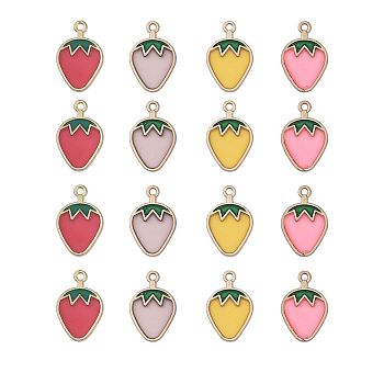 Alloy Pendants, with Enamel, Cadmium Free & Lead Free, DIY Accessories, Strawberry, Matte Gold Color, Mixed Color, 25x16mm, Hole: 2mm