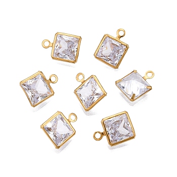 Brass+Cubic Zirconia Charms, Square, Raw(Unplated), 9x6.5x3.5mm, Hole: 1mm