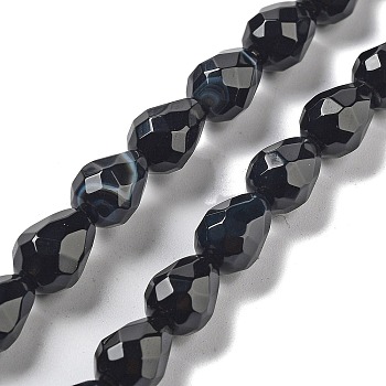 Natural Black Agate Beads Strands, Faceted Teardrop, 10x7mm, Hole: 1.2mm, about 20pcs/strand, 7.87''(20cm)