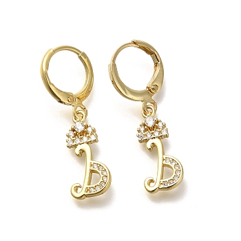 Brass Clear Cubic Zirconia Hoop Earrings, Real 18K Gold Plated, Letter B, 30.5mm, pendants: 17.5x8x2mm