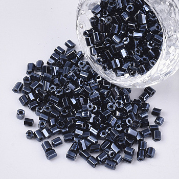 8/0 Two Cut Glass Seed Beads, Hexagon, Metallic Colours, Marine Blue, 2.5~3x2.5mm, Hole: 0.9mm, about 15000pcs/bag