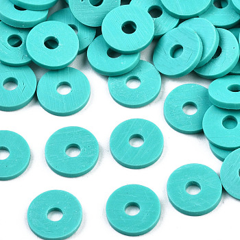 Handmade Polymer Clay Beads, Disc/Flat Round, Heishi Beads, Dark Turquoise, 4x1mm, Hole: 1mm, about 55000pcs/1000g