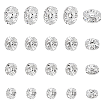 40Pcs 4 Style 316 Surgical Stainless Steel Spacer Beads, with Rhinestone, Disc, Stainless Steel Color, 6~10x3~4mm, Hole: 1~2mm, 10pcs/style
