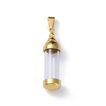 304 Stainless Steel Big Pendants, with Glass, Bottle, Golden, 44.7x11.5mm, Hole: 9x4mm