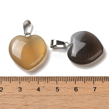 Coeur gris naturel agate pendentifs(G-Q438-11)-3