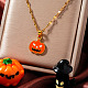 Stainless Steel Enamel Halloween Pumpkin Pendant Dapped Chain Necklaces(BZ8585)-1