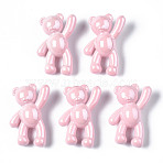 Opaque Acrylic Pendants, Pearl Luster Plated, Bear, Pink, 36x22x13.5mm, Hole: 2.5mm(PACR-ZX016-08H)