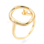 Oval Brass Cup Peg Ring Settings, Adjustable Ring Settings for Half Drilled Beads, Cadmium Free & Nickel Free & Lead Free, Real 18K Gold Plated, 19x16.5mm, Inner Diameter: 17mm, Pin: 0.8~1mm(KK-N274-38G)