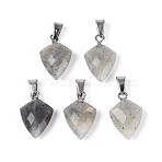 Natural Labradorite Pendants, Faceted Arrow Charms, with Stainless Steel Snap on Bails, Stainless Steel Color, 17~19x10.5~11.5x5~6mm, Hole: 5.5x3mm(G-N349-18P-04)