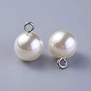 Resin Imitation Pearl Pendants/Shank Buttons, with Iron Findings, 1-Hole, Round, Linen, 19x13.5mm, Hole: 2.5mm(BUTT-WH0014-03D)