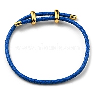 Leather Braided Cord Bracelets, Adjustable Bracelet, Blue, Inner Diameter: 5/8~2-7/8 inch(1.5~7.3cm)(BJEW-G675-06G-12)