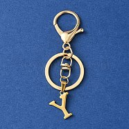 304 Stainless Steel Initial Letter Charm Keychains, with Alloy Clasp, Golden, Letter Y, 8.5cm(KEYC-YW00005-25)