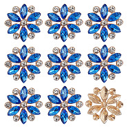 8Pcs Flower Sew on Rhinestone, Alloy & Glass Rhinestone Buttons, Blue, 20x20x8mm, Hole: 2.5mm(BUTT-HY0001-13B)