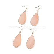 Natural Pink Aventurine Teardrop Dangle Earrings, Golden Tone Brass Jewelry for Women, Cadmium Free & Lead Free, 60mm, Pin: 0.6mm(EJEW-G331-01G-08)