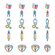 ARRICRAFT Rainbow Color Alloy Pendants, Cadmium Free & Nickel Free & Lead Free, Hospital Theme, Heart & Measuring Cup & Teeth & Stethoscope & Injection Syringe Shape, 5pcs/set, 4 sets, 20pcs(FIND-AR0001-36)