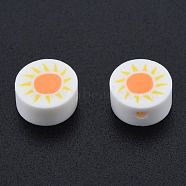 Handmade Polymer Clay Beads, Flat Round, Sun Pattern, 9~9.5x4.5~5mm, Hole: 1.6mm(CLAY-N011-81A)