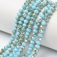 Electroplate Opaque Solid Color Glass Beads Strands, Half Plated, Rainbow Plated, Faceted, Rondelle, Dark Turquoise, 4x3mm, Hole: 0.4mm, about 123~127pcs/strand, 16.5~16.9 inch(42~43cm)(EGLA-A034-P4mm-K12)