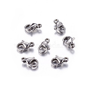 304 Stainless Steel Lobster Claw Clasps, Parrot Trigger Clasps, Manual Polishing, 9x5x2.5mm, Hole: 1mm(STAS-R050-9x5mm)
