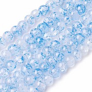 Spray Painted Glass Beads Strands, Round, Deep Sky Blue, 6~6.5mm, Hole: 1mm, about 137pcs/strand, 31.8 inch(81cm)(GLAA-A038-B-71)