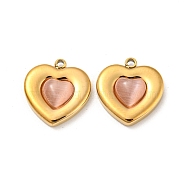 304 Stainless Steel Charms, with Cat Eye, Heart Charm, Real 14K Gold Plated, Light Salmon, 14x13x3.5mm, Hole: 1.2mm(STAS-L022-202G-02)