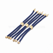 Nylon Twisted Cord Bracelet Making, Slider Bracelet Making, with Brass Findings, Golden, Marine Blue, 8.7 inch~9.3 inch(22.2cm~23.8cm), 3mm, hole: 1.5mm(MAK-T003-02G)