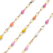 304 Stainless Steel Dapped Chains, Ion Plating(IP), Enamel Style, Real 18K Gold Plated, Soldered, Oval, with Spool, Colorful, 4x2x0.2mm, about 32.81 Feet(10m)/Roll(CHS-P021-05G)