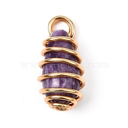 Natural Charoite Pendants, with Real 18K Gold Plated Brass Findings, Teardrop, 22x10.5mm, Hole: 3.5mm(PALLOY-JF00960)