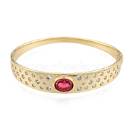 Cubic Zirconia Oval Hinged Bangle, Real 18K Gold Plated Brass Jewelry for Women, Cerise, Inner Diameter: 2-1/8x2-3/8 inch(5.3x6cm)(BJEW-G651-10G-01)