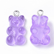 Resin Pendants, with Platinum Tone Iron Loop, Imitation Food, Bear, Orchid, 20.5~22.5x11.5x7mm, Hole: 2mm(CRES-T017-001C)