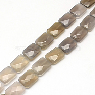 Faceted Rectangle Natural Grey Agate Beads Strands, 16x12~13x5~6mm, Hole: 1mm, about 13pcs/strand, 8.26 inch(G-R304-08)